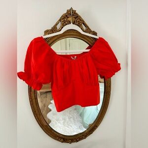 NWT Red Crop Top Puff Sleeve